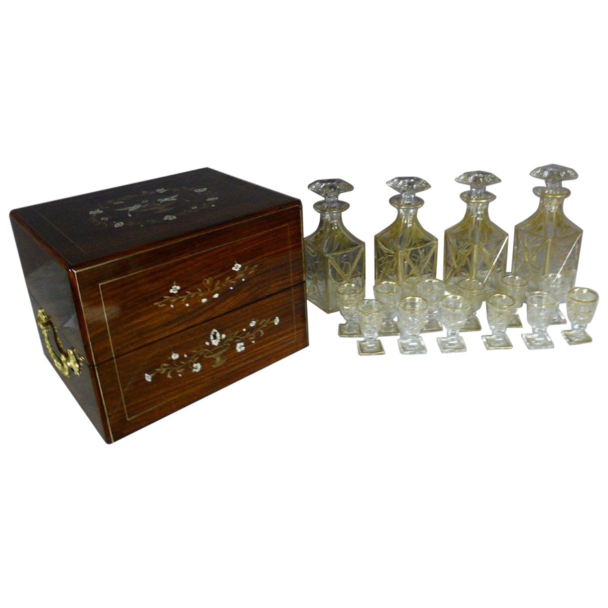 French Napoleon III Rosewood and Baccarat Crystal Liquor Cellar For Sale