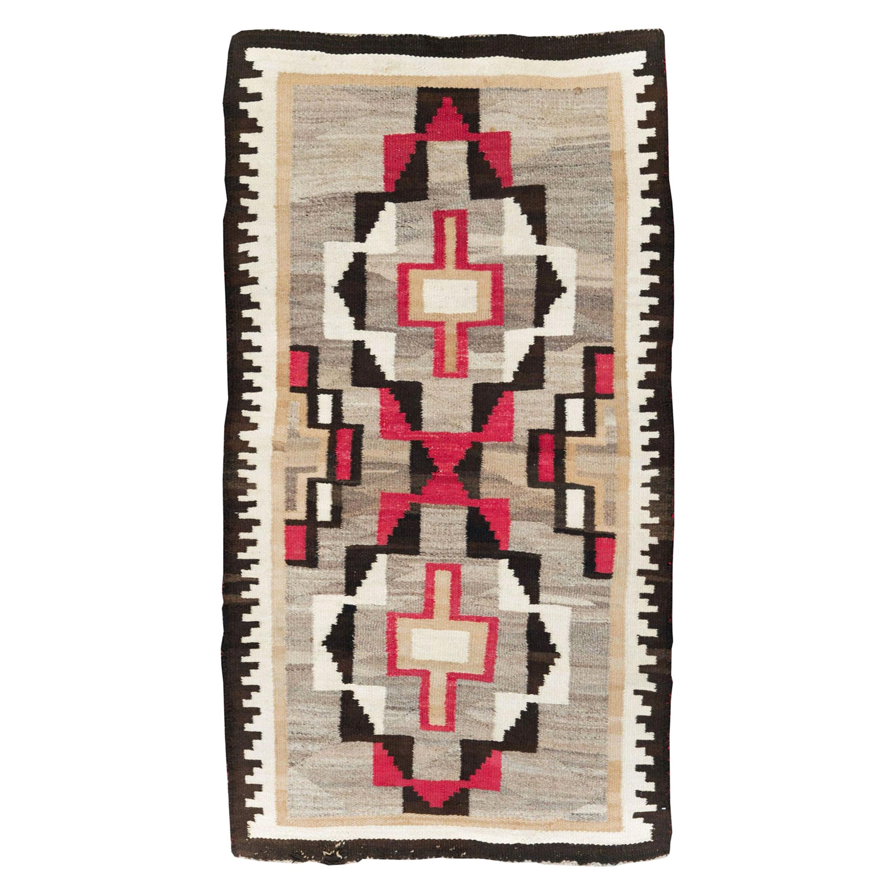 Handgefertigter amerikanischer Flachgewebe-Navajo-Teppich, Stammeskunst, Mitte des 20. Jahrhunderts