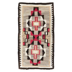 Tribal Mid-20th Century Handmade American Flatweave Navajo Throw Rug