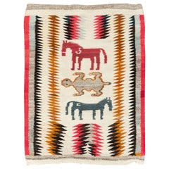 Tribal Mid-20th Century Handmade American Pictorial Flatweave Navajo Throw Rug