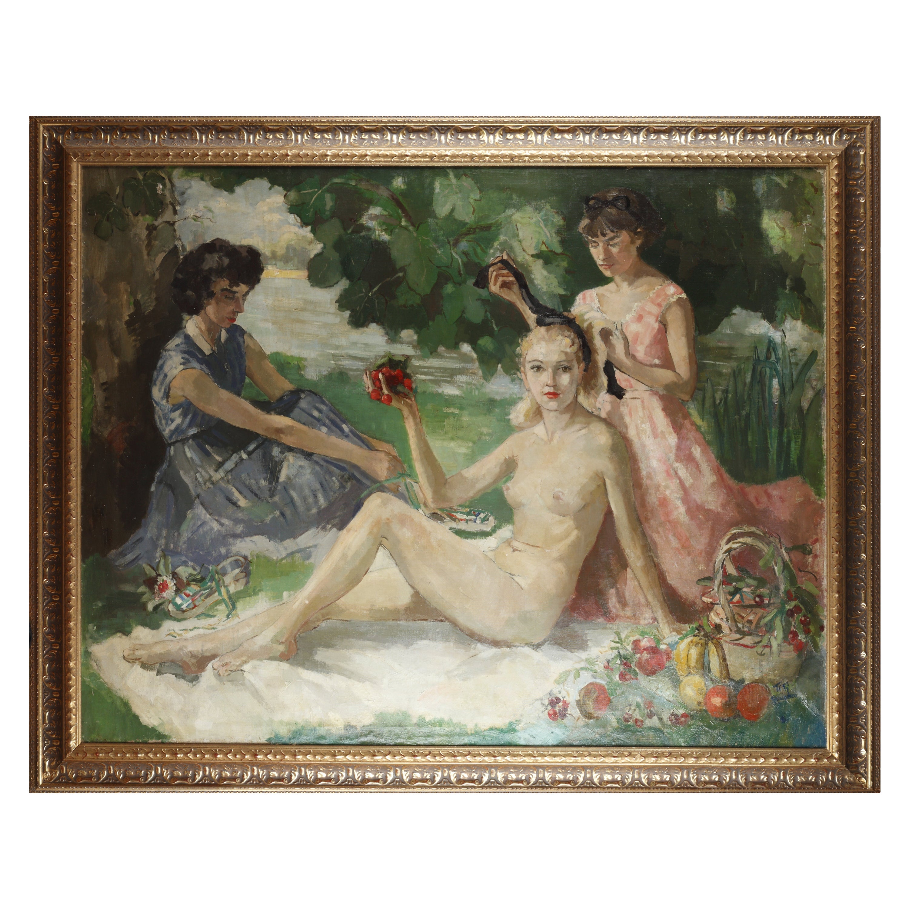 Painting "Le Déjeuner Sur L'herbe" Signed Titi Gourdon, France, 20th Century