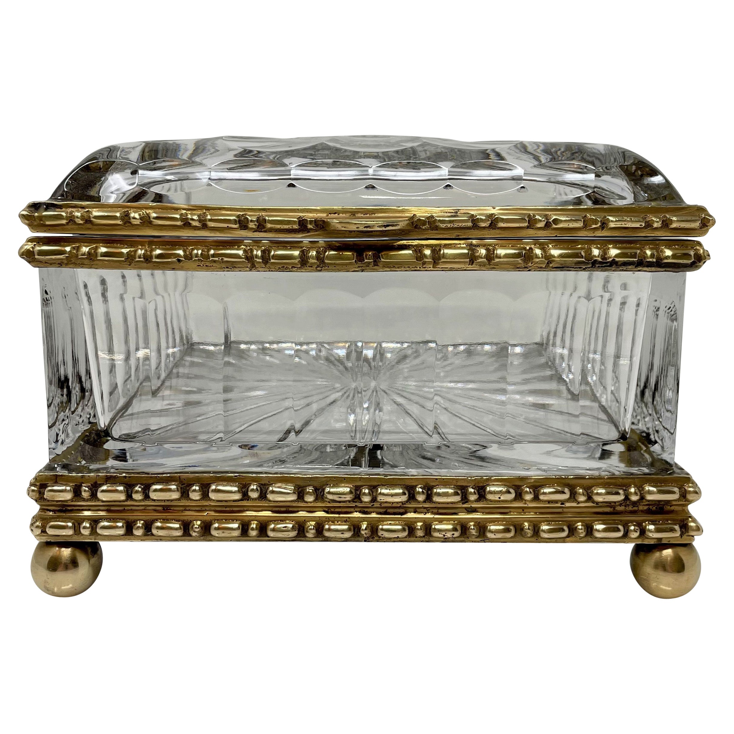 Antique French Cut Crystal and Bronze D' Ore Jewel Box, Circa 1900