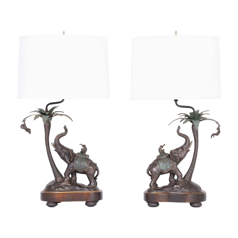 Pair of Bronze Elephant Table Lamps at 1stDibs