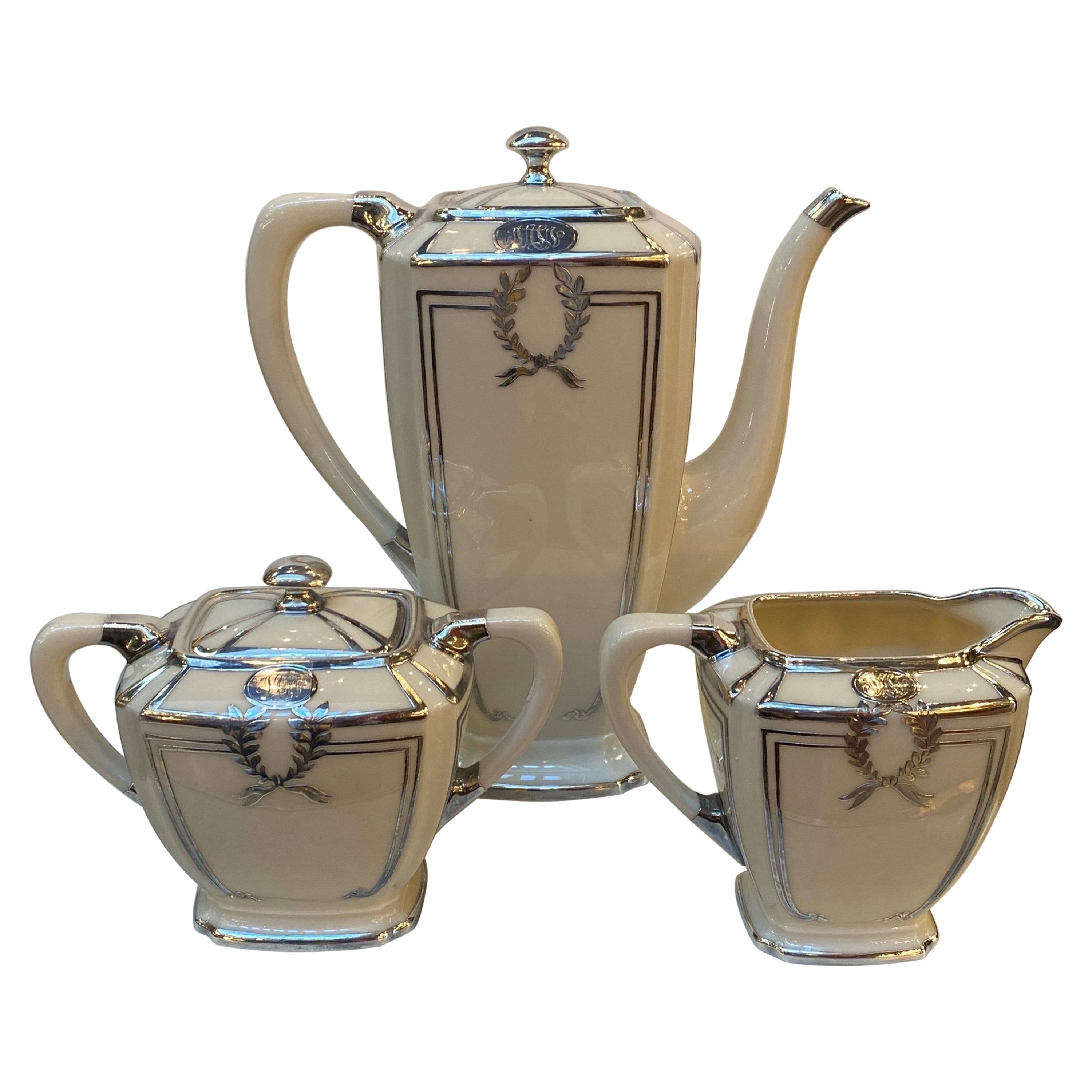 Elegant Silver Overlay Coffee Set Three Pieces, Circa 1900