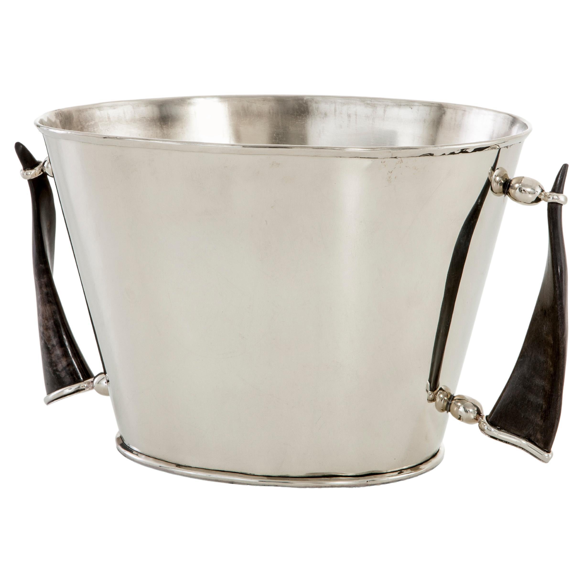 Valle Medium Silver Alpaca & Horn Bar Champagne Bucket For Sale