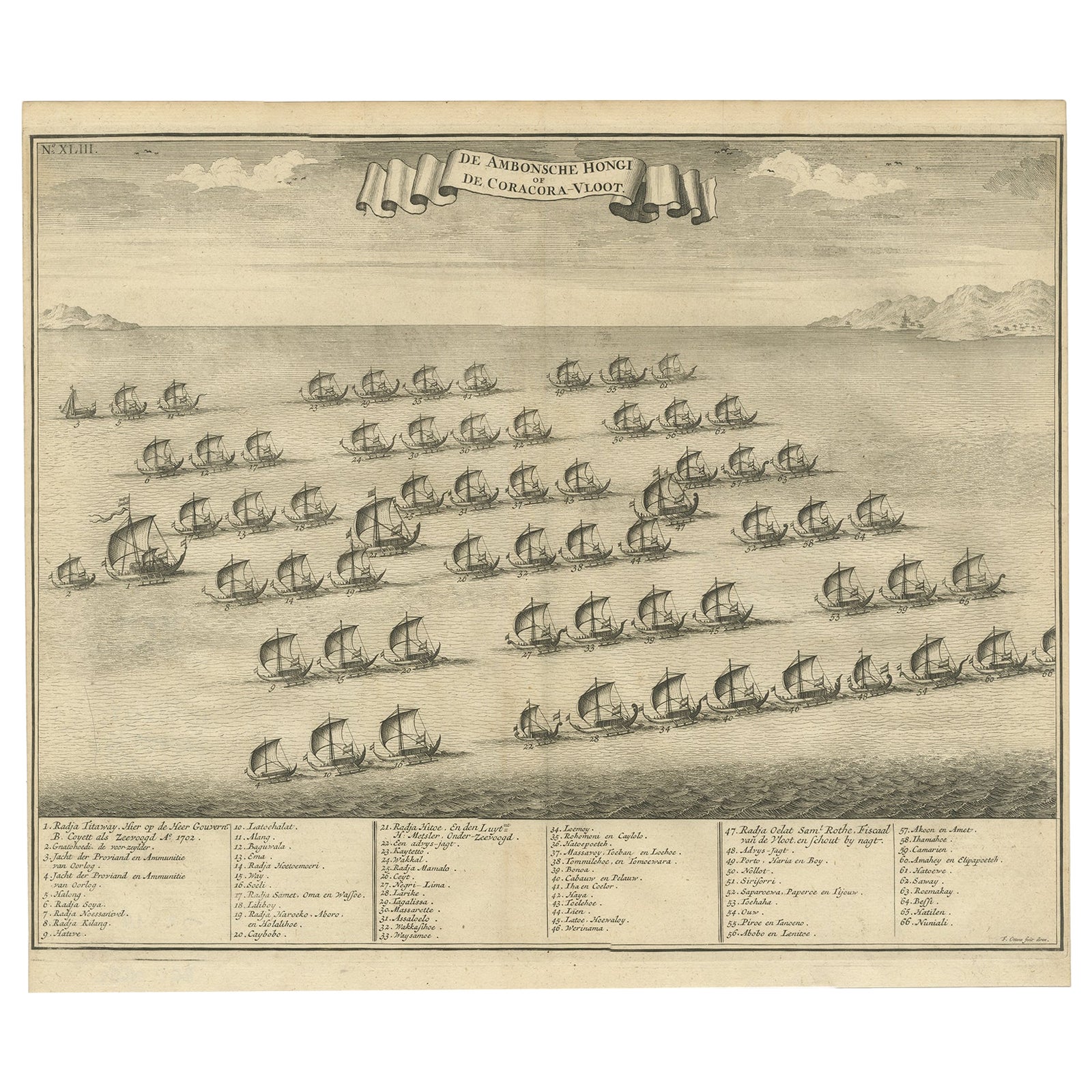 View of the Hongi or Coracora Fleet from Ambon, Maluku Islands, Indonesia, 1726 For Sale