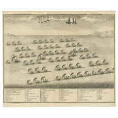 Antique View of the Hongi or Coracora Fleet from Ambon, Maluku Islands, Indonesia, 1726