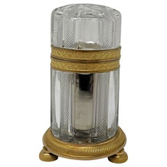Antique French Cut Crystal Cylindrical Box with Bronze D'ore Mounts, Circa 1890