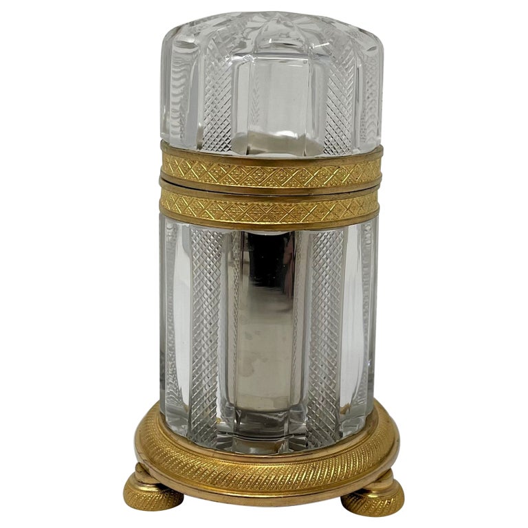 Antique French Cut Crystal Cylindrical Box with Bronze D'ore Mounts, Circa 1890 Sale at 1stDibs