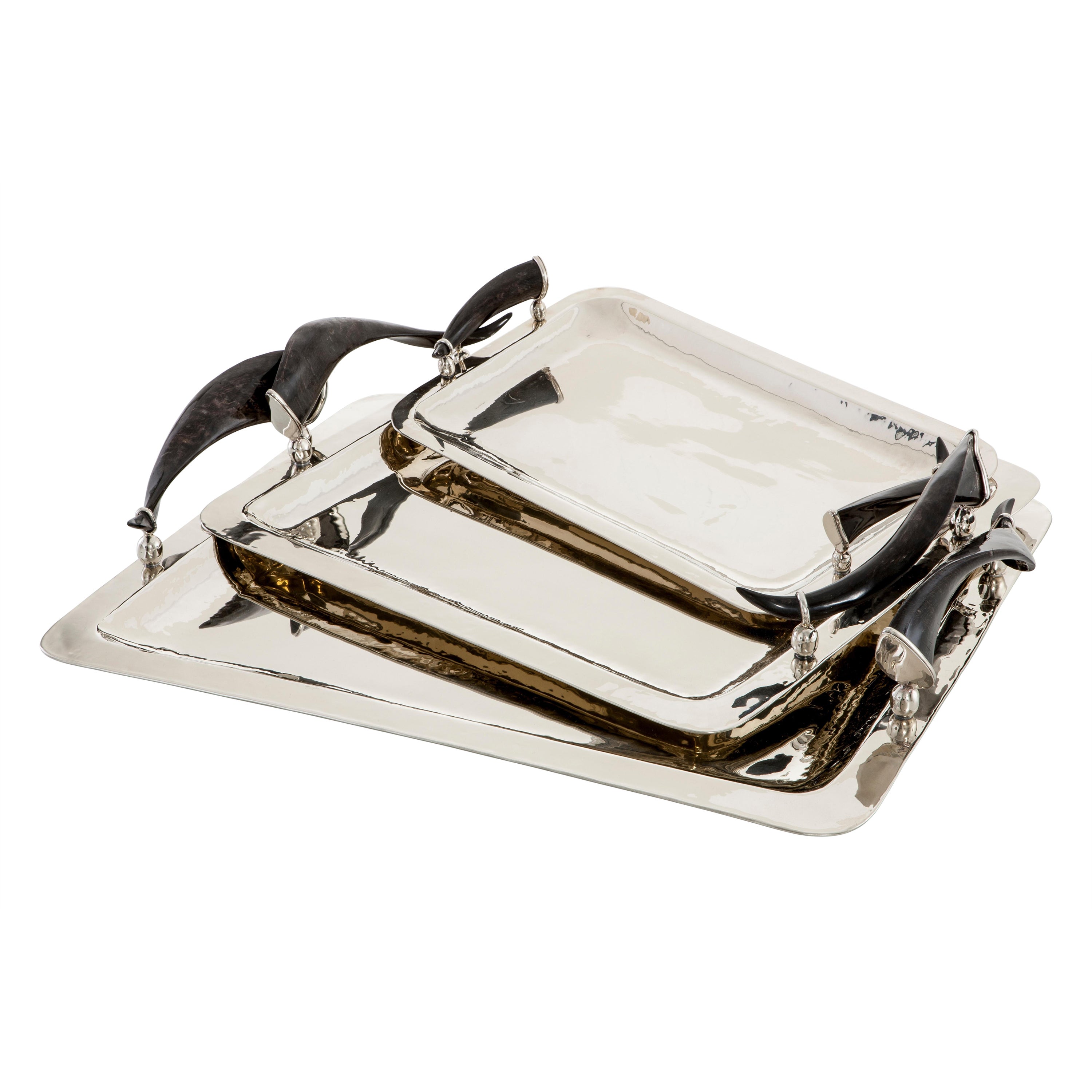 Valle Bar Large Silver Alpaca & Horn Tray For Sale