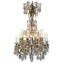 Antique French Baccarat Crystal Gold Bronze & Silvered Bronze Chandelier Ca 1880