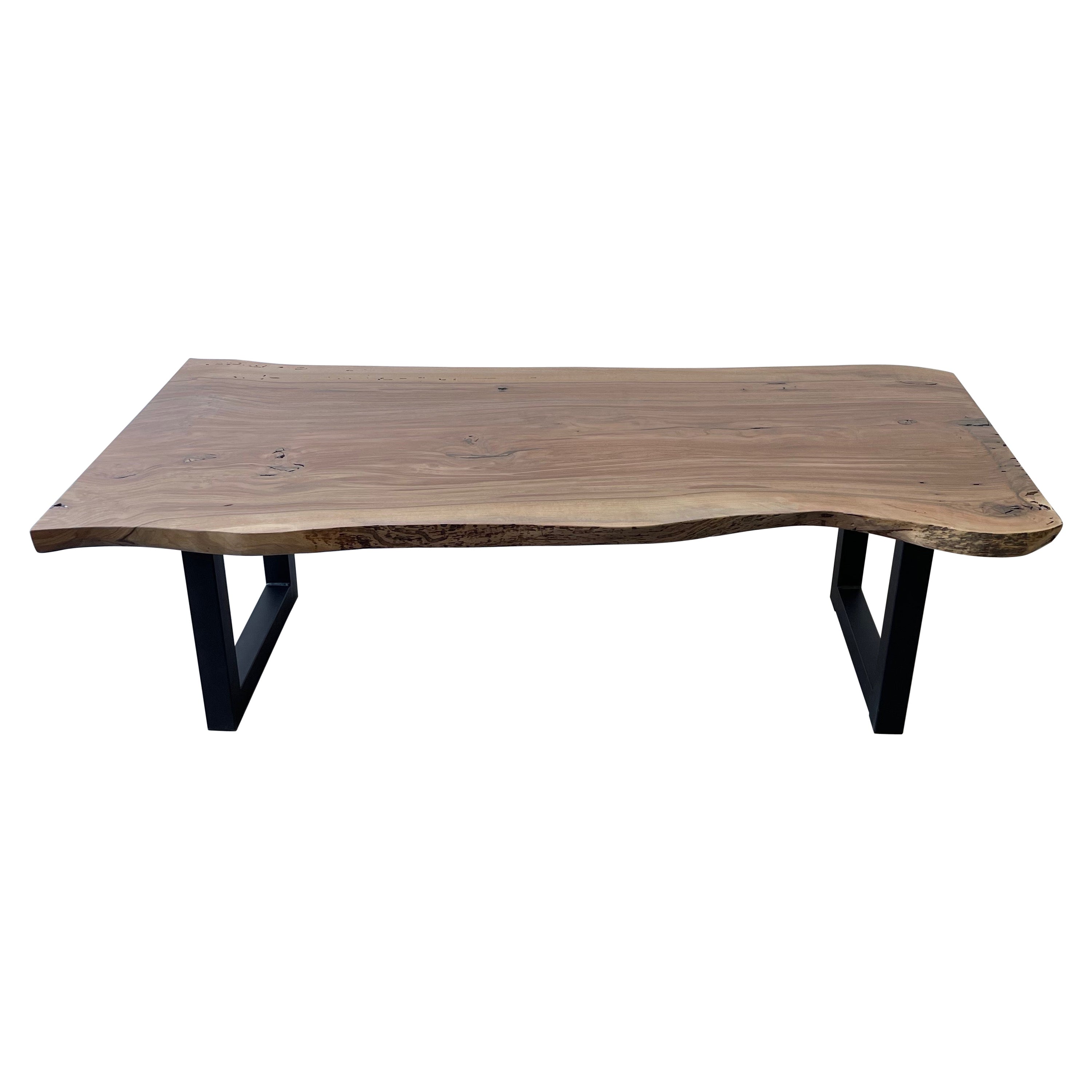 Handmade Walnut Mid Century Style Live Edge Burl Wood Slab Coffee Table Bench