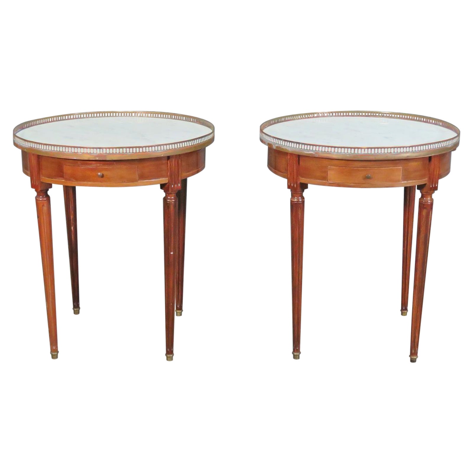 Pair of French Louis XVI Mahogany Gueridons End Tables with Brass Gallery For Sale