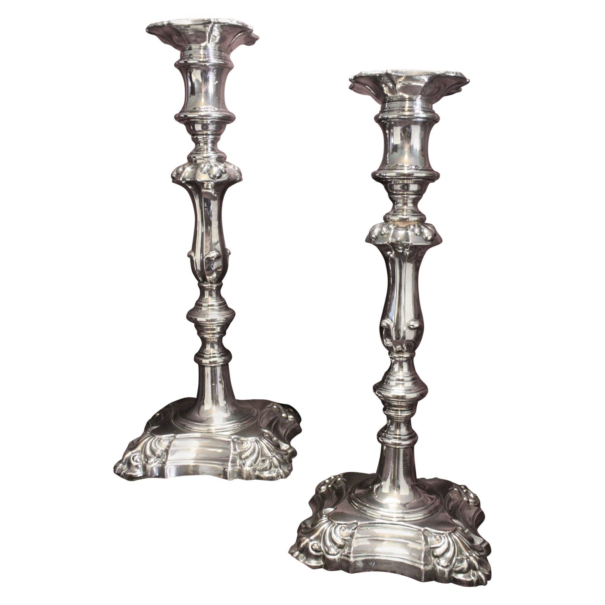 Pair of Old Sheffield Plate Candlesticks For Sale