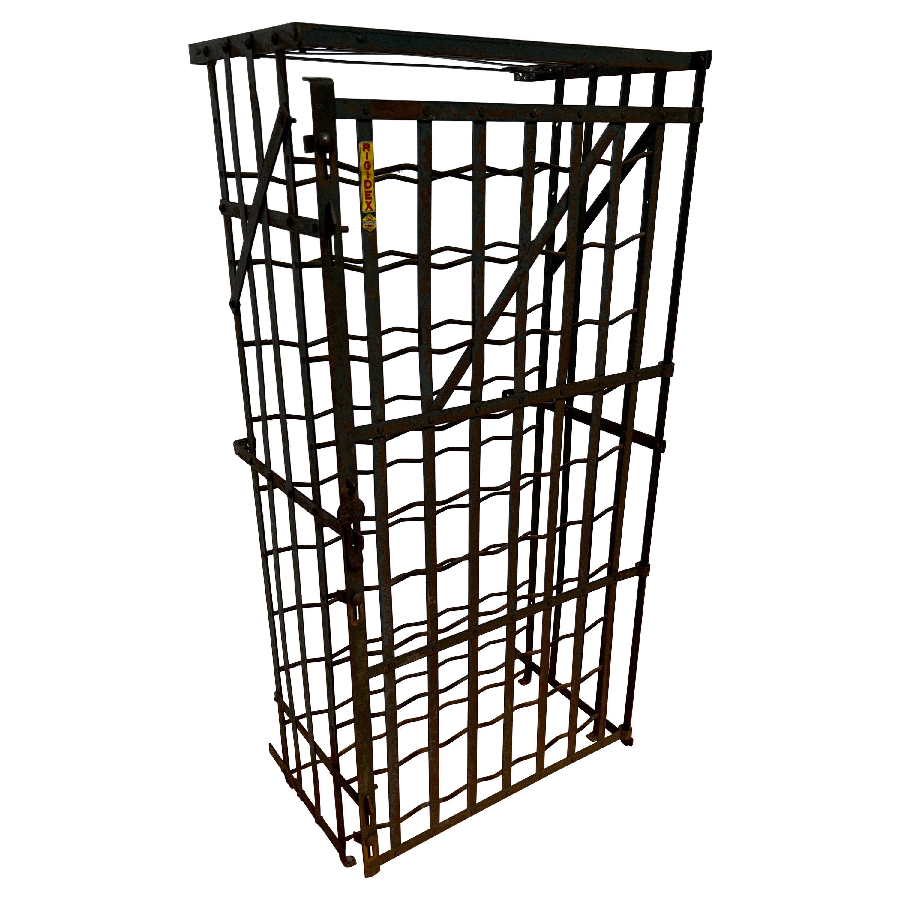 Great French Wrought Iron Wine Rack Storage Locker by Rigidex Holding 50 Bottles For Sale