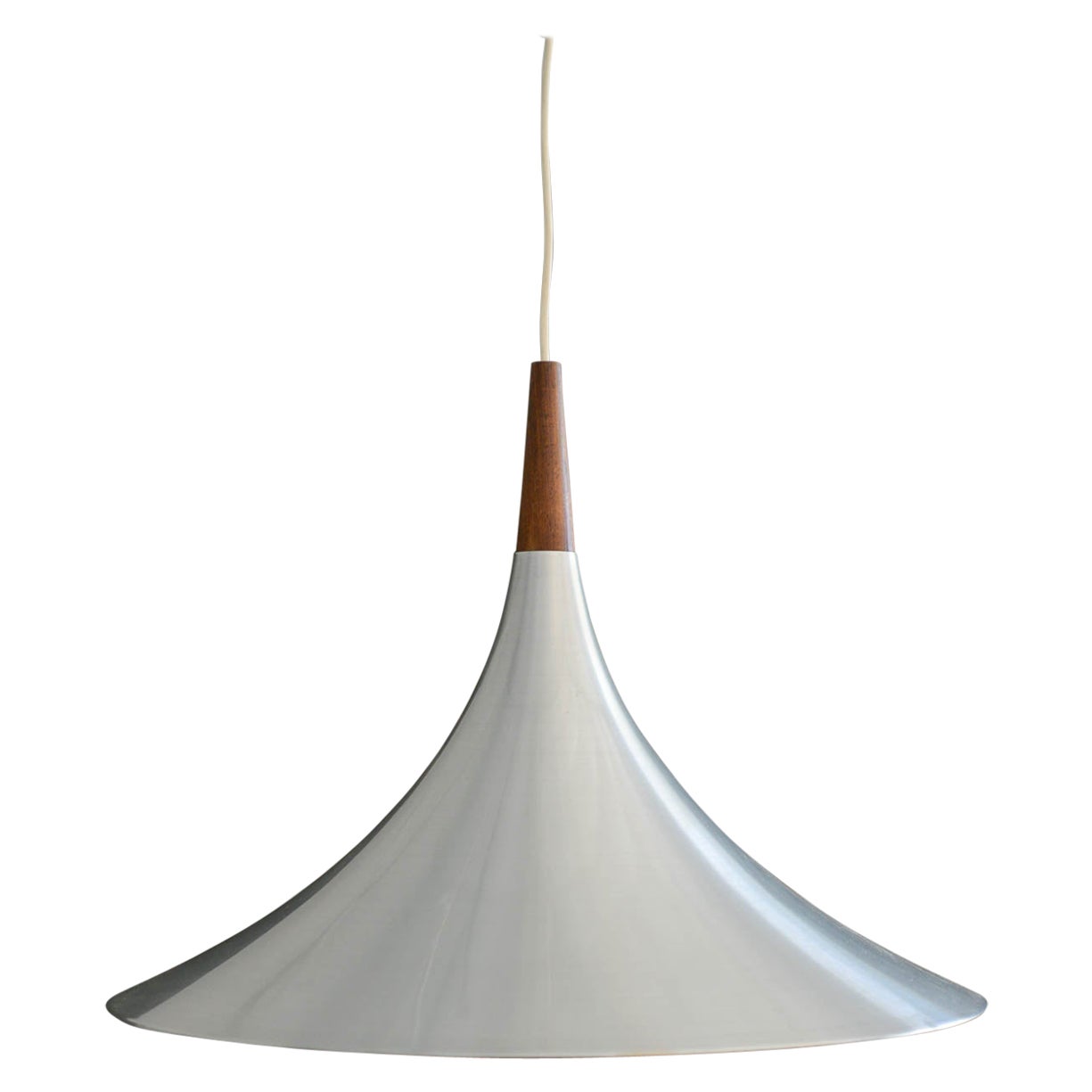 Brushed Aluminum and Rosewood Fluted Pendant Light, ca. 1970 For Sale