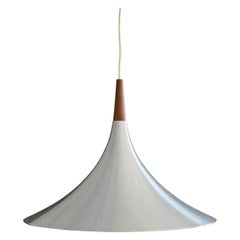 Brushed Aluminum and Rosewood Fluted Pendant Light, ca. 1970