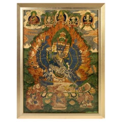 Framed Antique Tibetan Thangka of Yamantaka with Consort