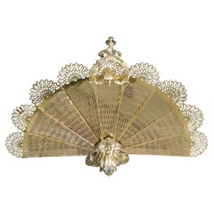 English Brass Pierced Gallery Acanthus Foliage Fire Place Fan Screen, circa 1840