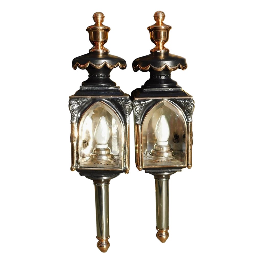 Pair of American Nickel Silver & Brass Coach Lanterns, Rochester, NY. C. 1830