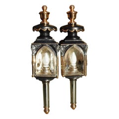 Vintage Pair of American Nickel Silver & Brass Coach Lanterns, Rochester, NY. C. 1830