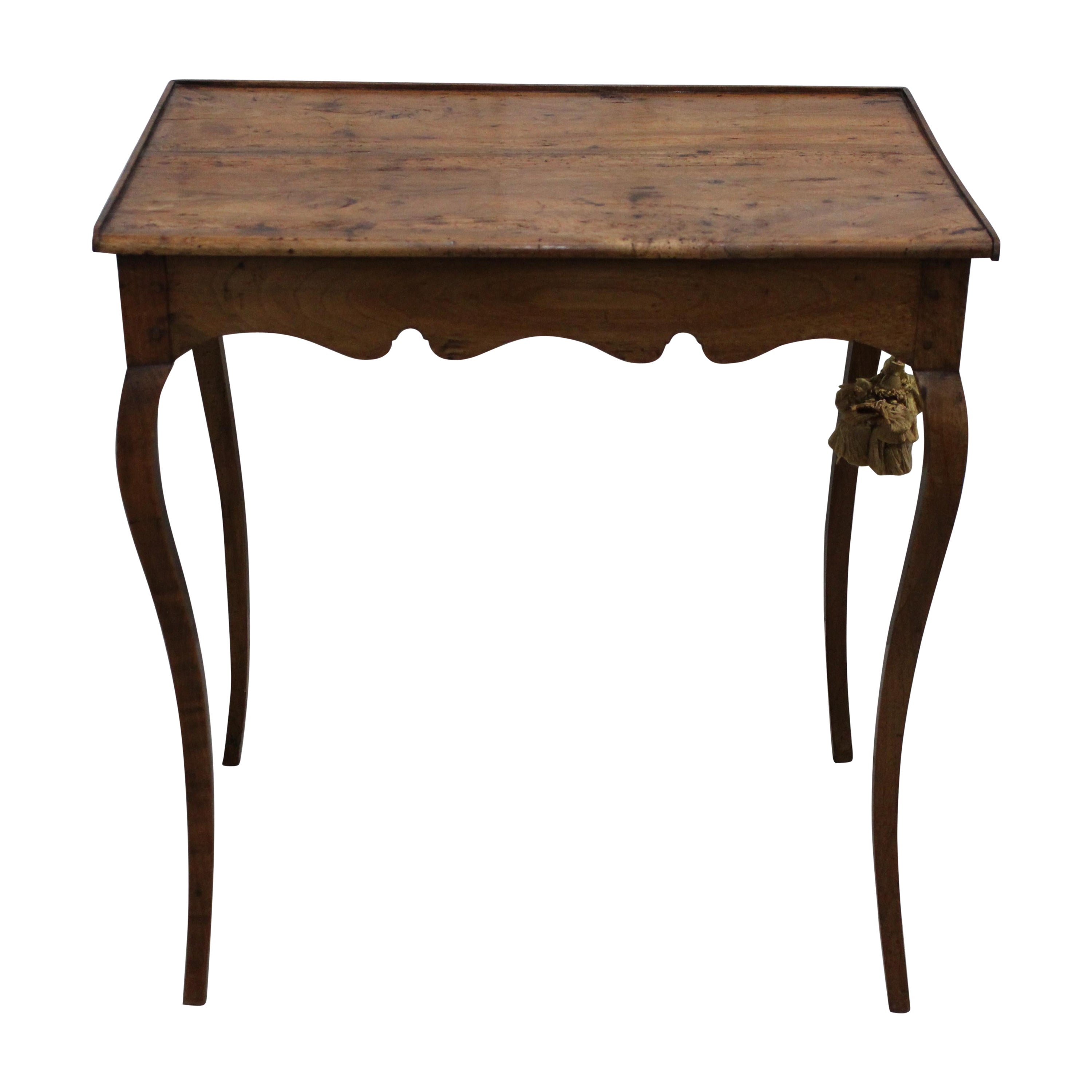 French Country Hand Carved Walnut Side Table w/ Drawer For Sale