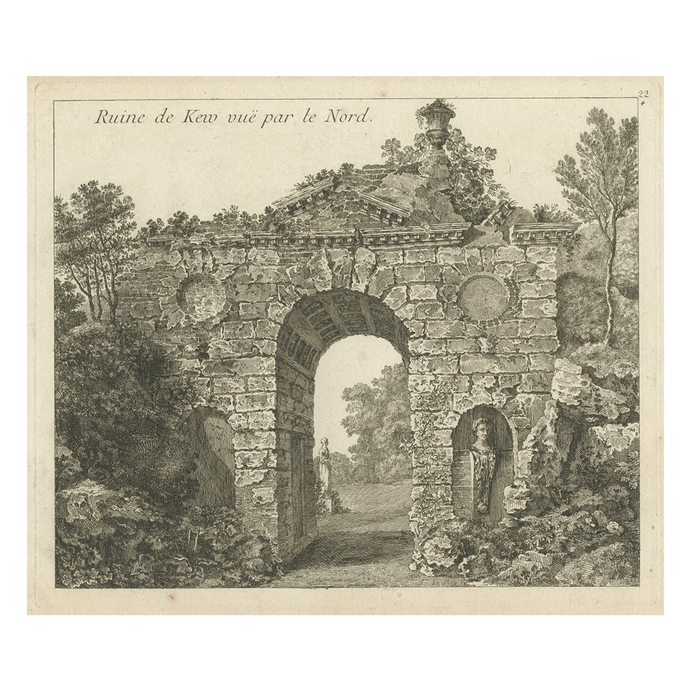 Antique Print of a Ruin of the Kew Gardens in London, England, c.1785 For Sale