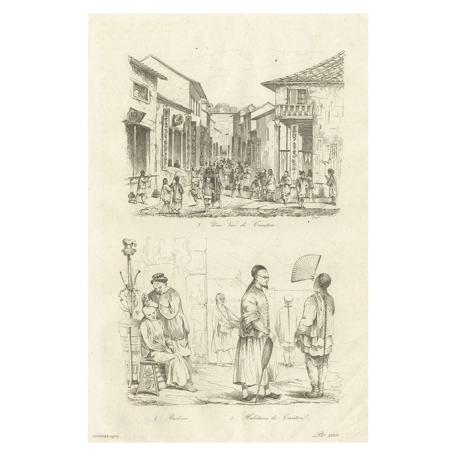 Old Street View in Guangzhou 'Canton' and Inhabitants of Guangzhou, China, 1834