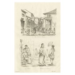 Alte Straßenansicht in Guangzhou „Kanton“ und die Bewohner von Guangzhou, China, 1834