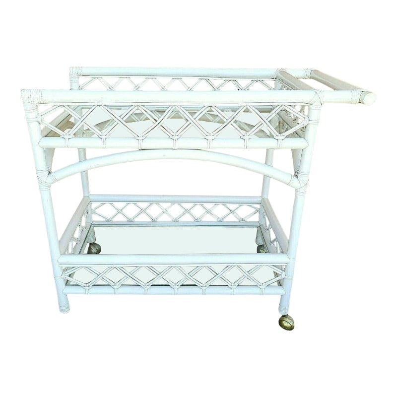 DM Vintage Palm Beach Coastal Bambus & Glas 2 Tier Dry Bar Servierwagen/Trägerwagen/Träger aus Bambus