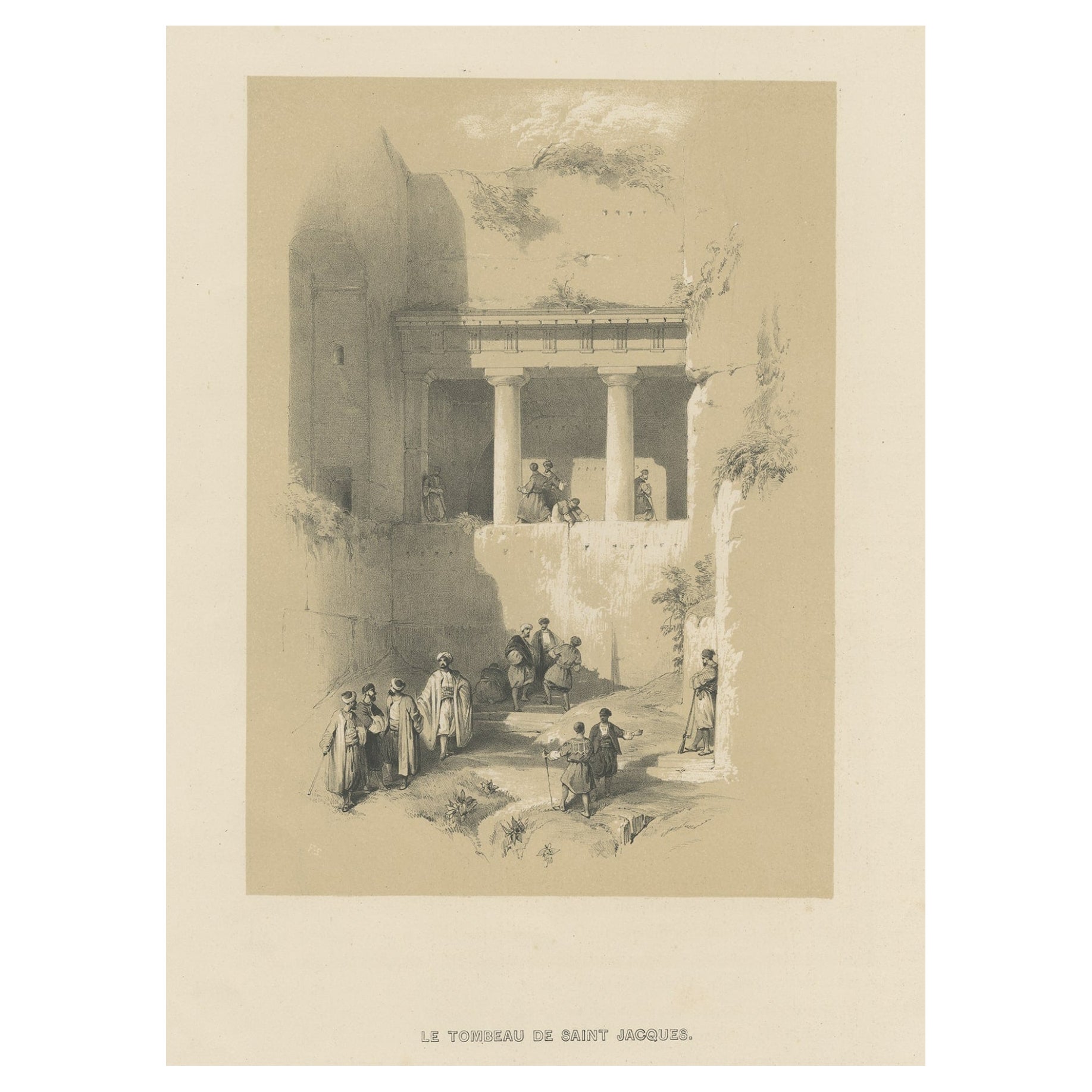 Ancienne estampe du tombeau de Jacob, Israël, vers 1845