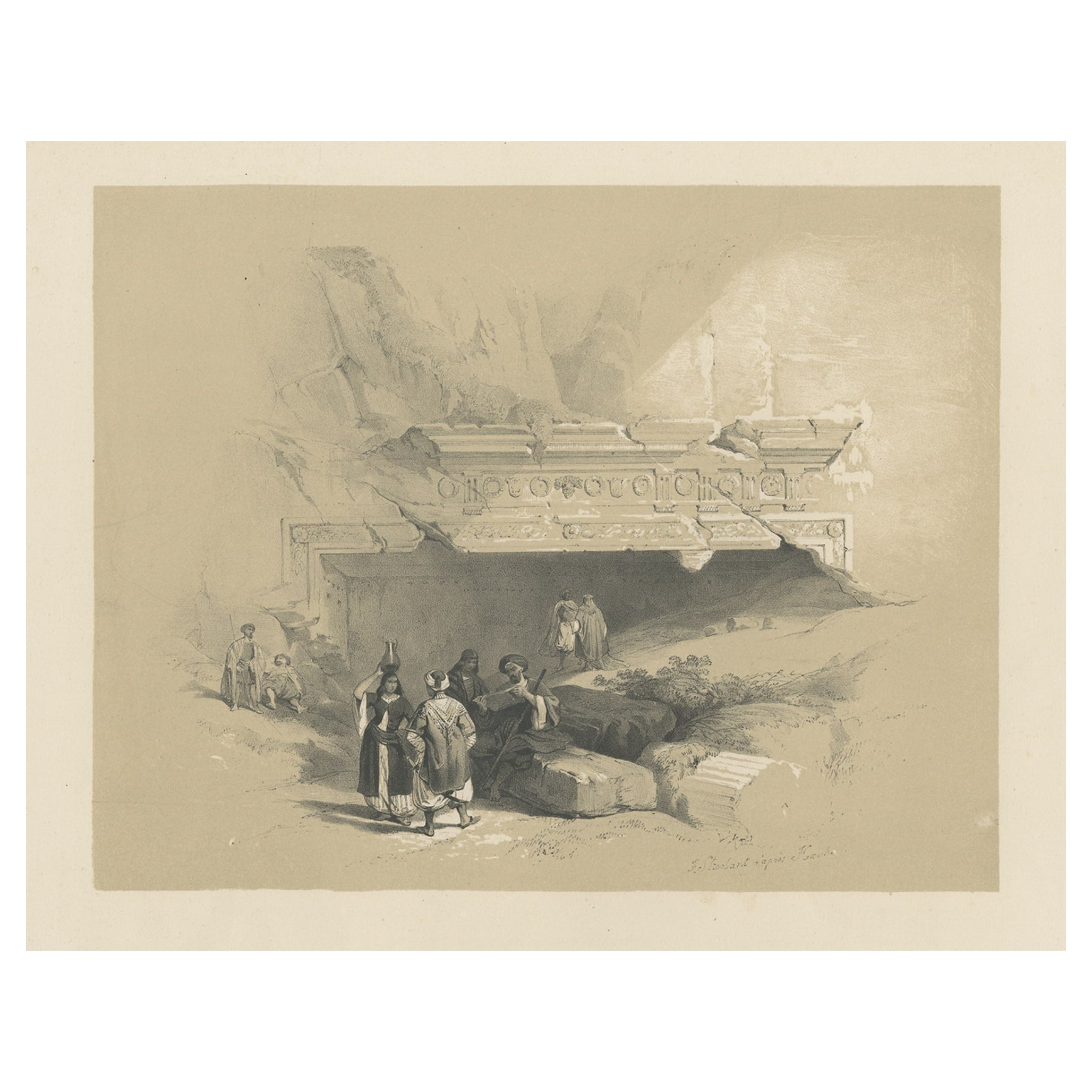 Old Print of the Tombs of the Kings, Jerusalem, ca.1845 For Sale