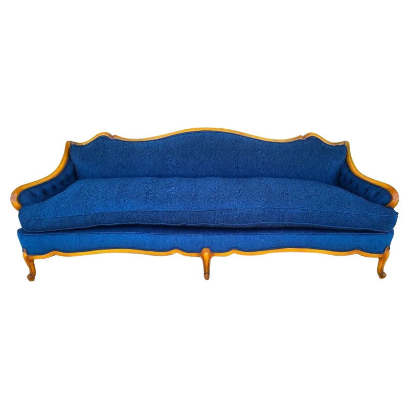 French Provincial Louis XV Style Sofa with Serpentine Carved Back For Sale