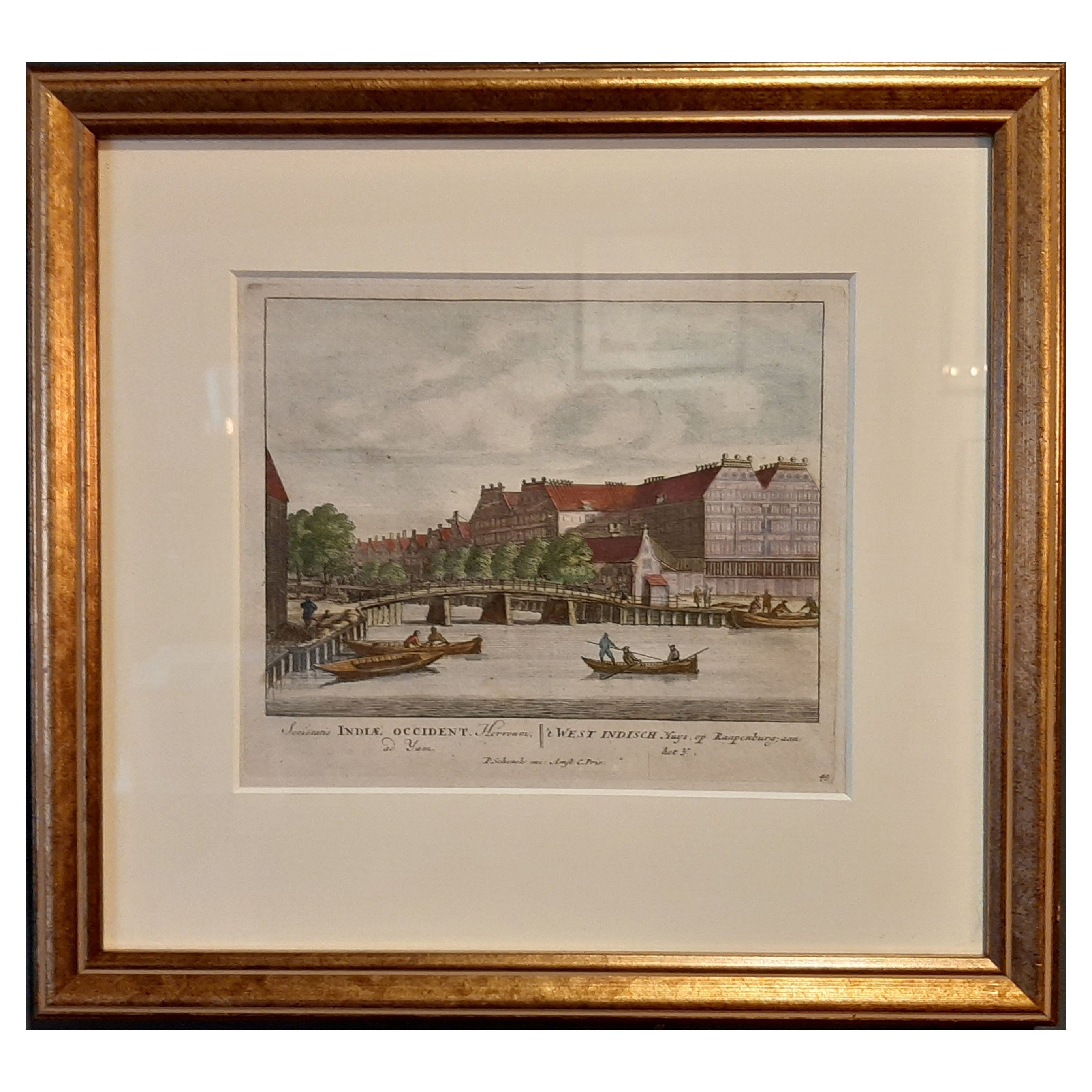 Framed View of the Brouwersgracht in Amsterdam, the Netherlands, 1708 For Sale