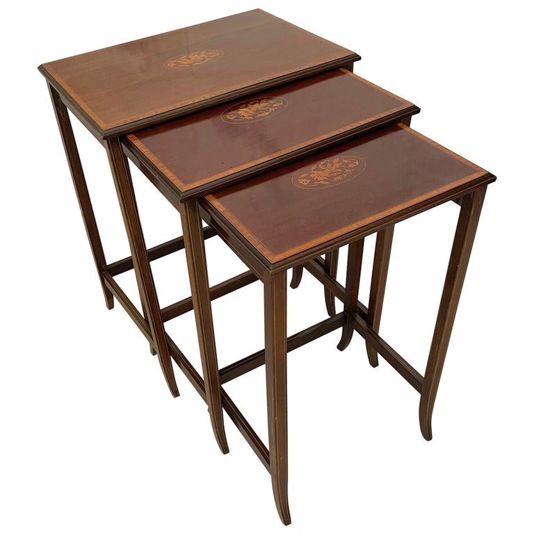 Antique Edwardian Quality Mahogany Inlaid Nest of Three Tables at 1stDibs