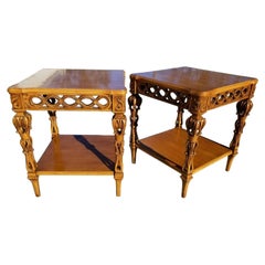 Retro French Provincial Side End Tables Hand Carved