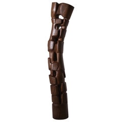 Vintage Large Abstract Elm Wooden TOTEM Sculpture by R. Van't Zelfde, 1970s