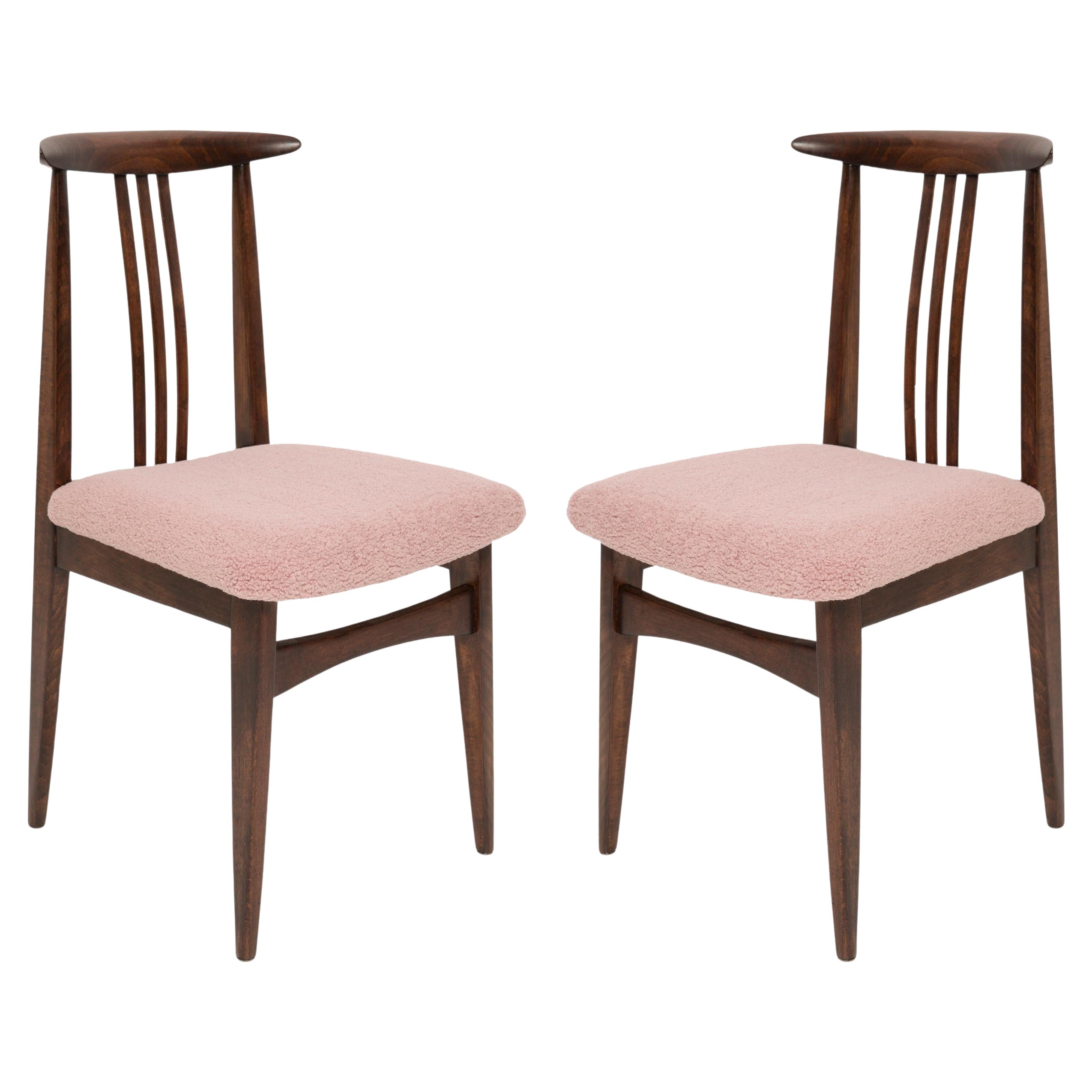 Pair of Mid-Century Pink Boucle Chairs, Designed by M. Zielinski, Europe, 1960s For Sale