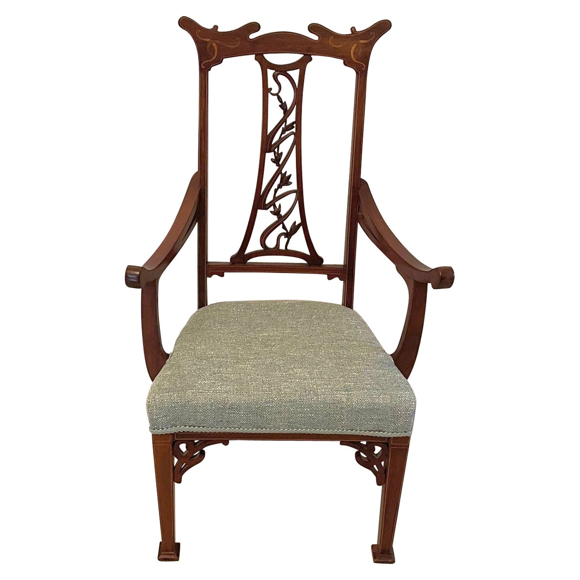 Chaise d'enfant inhabituelle en acajou incrusté de qualité Art Nouveau ancien