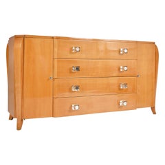 Vintage Postwar French Lacquered Art Deco Sycamore Commode Chest of Drawers Sideboard