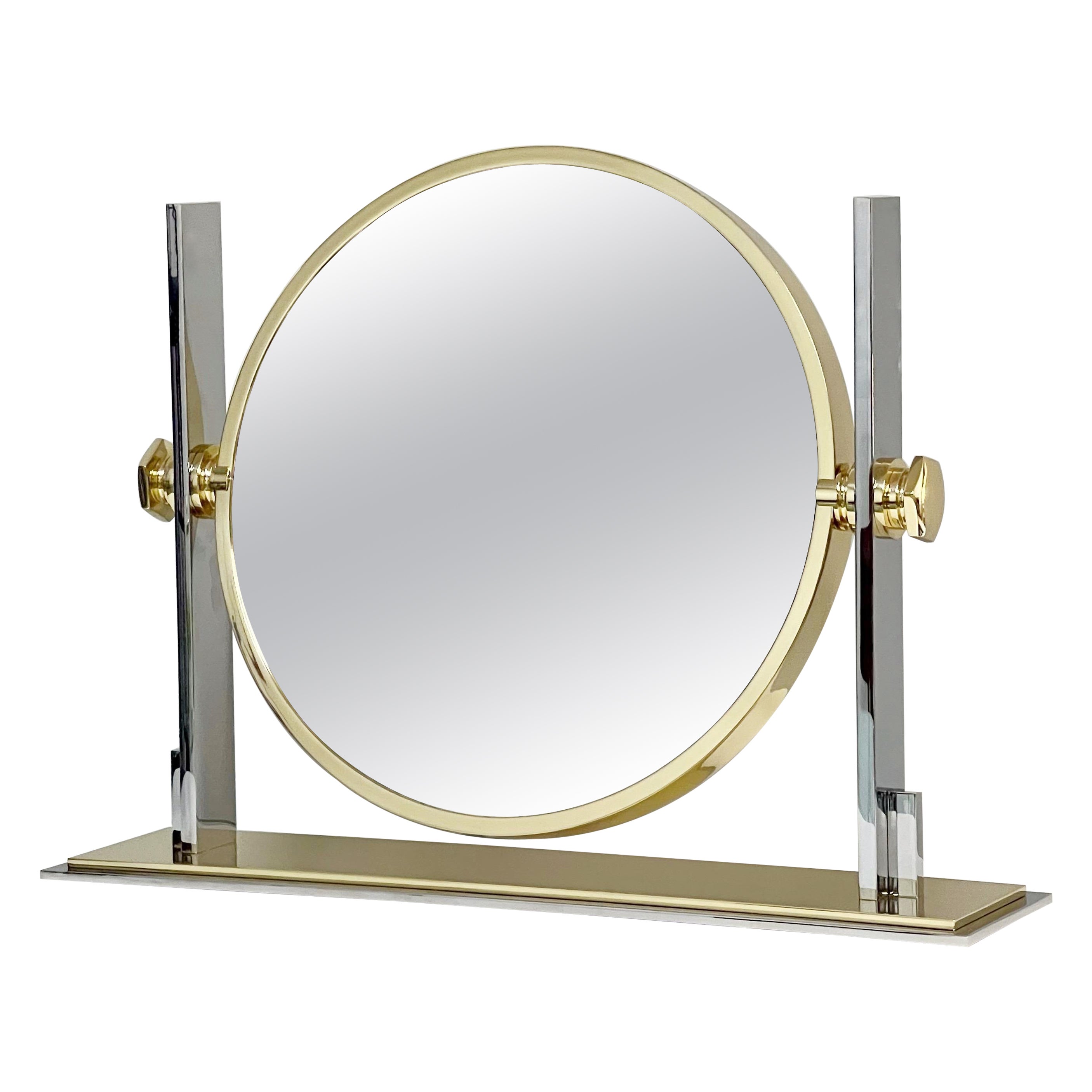 Karl Springer Large Double Table Mirror, Brass and Nickel 1980s