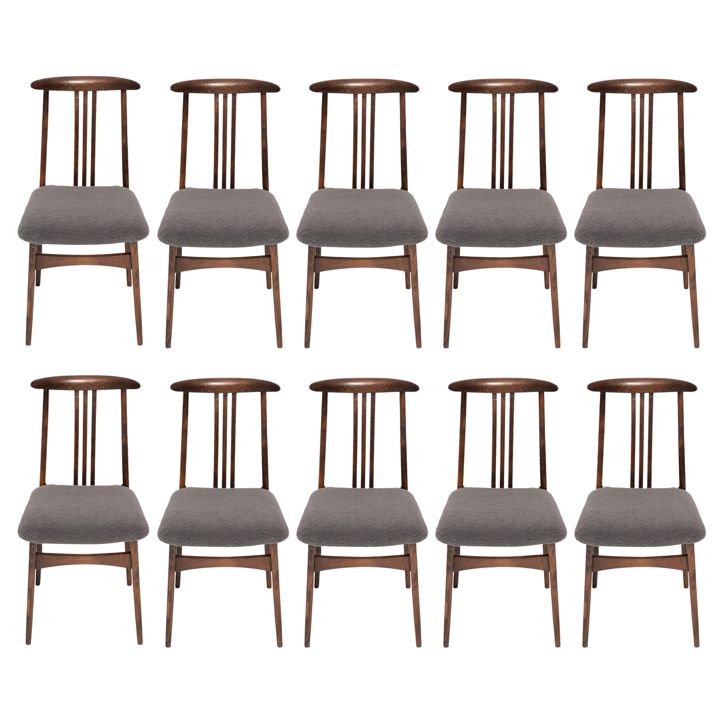 Set of Ten Grey Boucle Chairs, Designed by Zielinski, Europe, 1960s For Sale