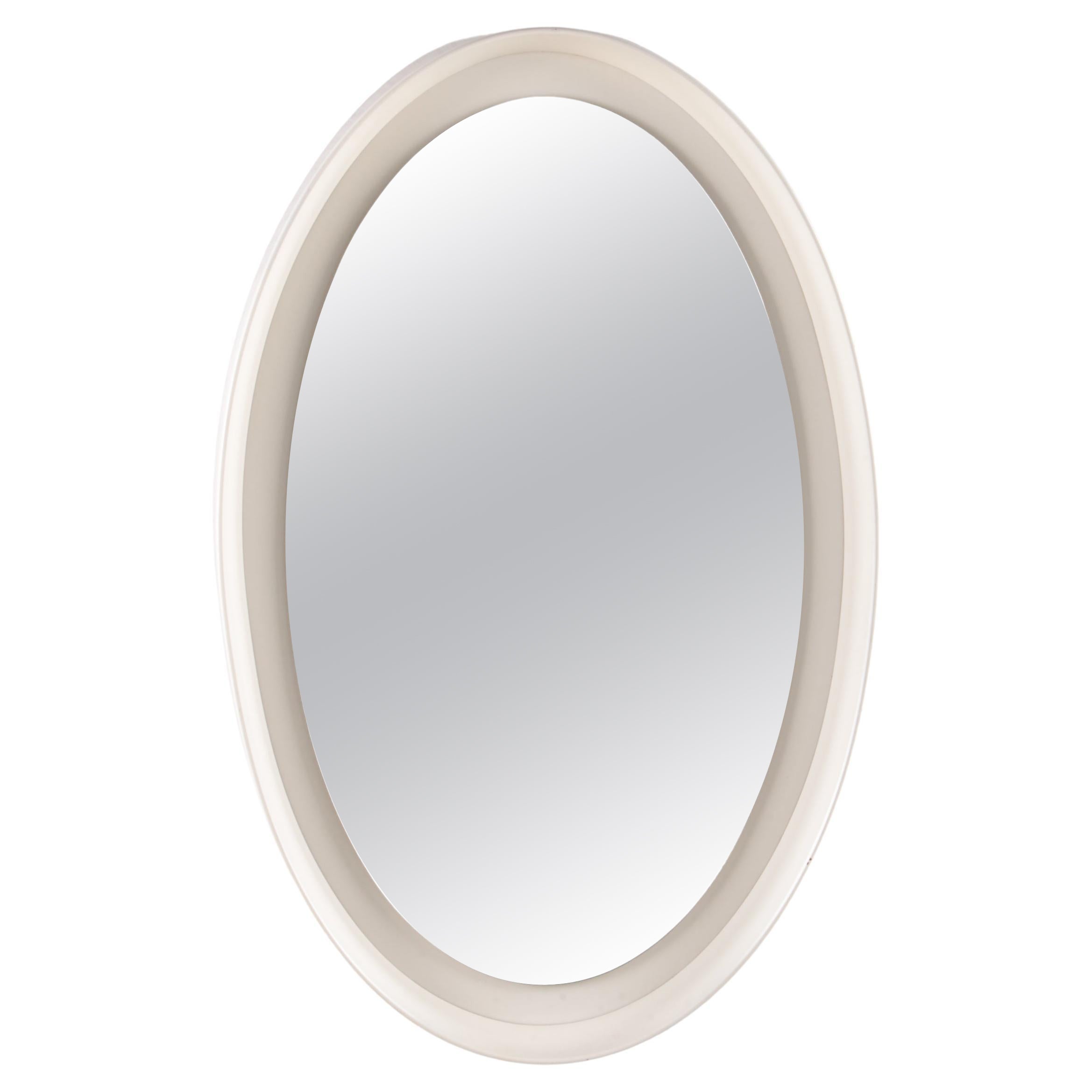 Vintage Large White Wooden Oval Wall Mirror, 1960s
