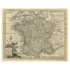 Small Detailed Antique Map of France, with Decorative Title Cartouche, 1754
