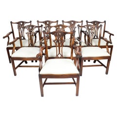 Vintage Set of 8 Chippendale Revival Arm Chairs 20th Century