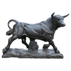 Monumental 1990s Spanish Handcarved Belgium Black Marble Bull Sculpture