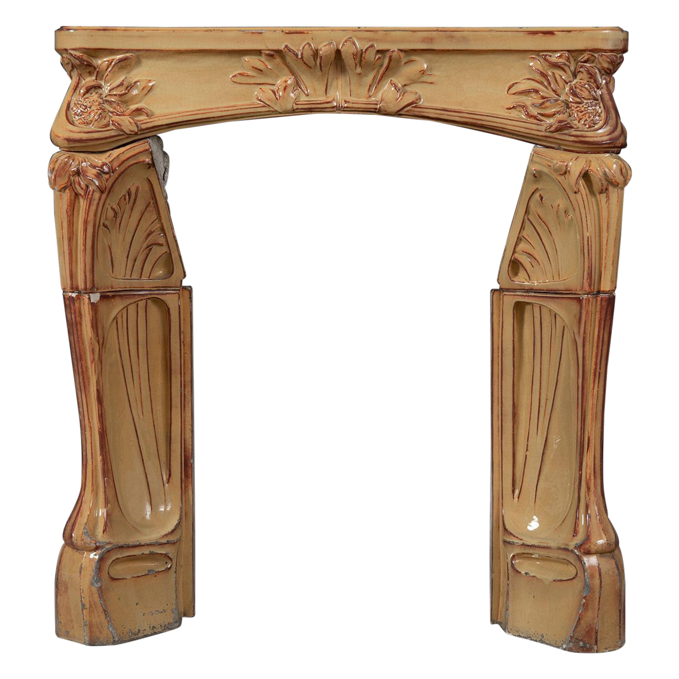 Antique Fireplace Mantel en Faience by Louis Majorelle For Sale