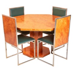 Italian Art Deco Dining Table and Chairs by Fratelli Orsenigo in Maple and Brass