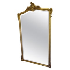 Grand miroir français ancien, doré sur crête de chameau rouge de style Louis XV