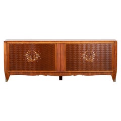 Jules Leleu Attributed French Large Art Deco Sideboard Mother of Pearl Inlay